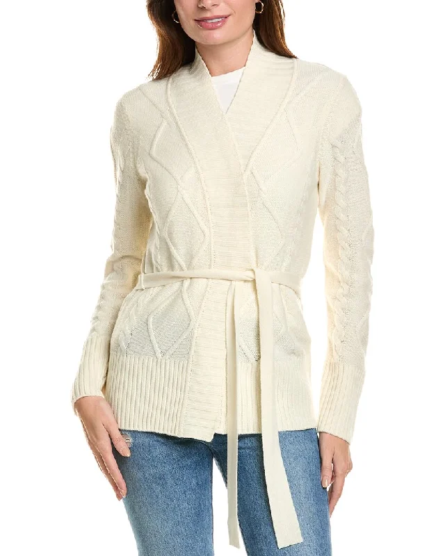 Women's Holiday Apparel Forte Cashmere Belted Cable Wool & Cashmere-Blend Cardigan