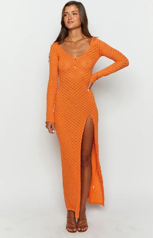 Women's Clothing For Outdoor Activities Celine Orange Knit Maxi Dress