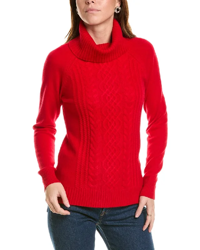 Women's Stylish Casual Garments sofiacashmere Ornate Cable Front Turtleneck Cashmere Sweater