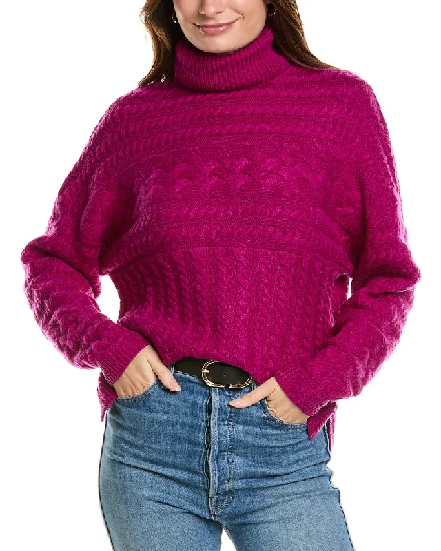 Women's Date Night Outfit Forte Cashmere Luxe Cable Turtleneck Wool & Cashmere-Blend Sweater