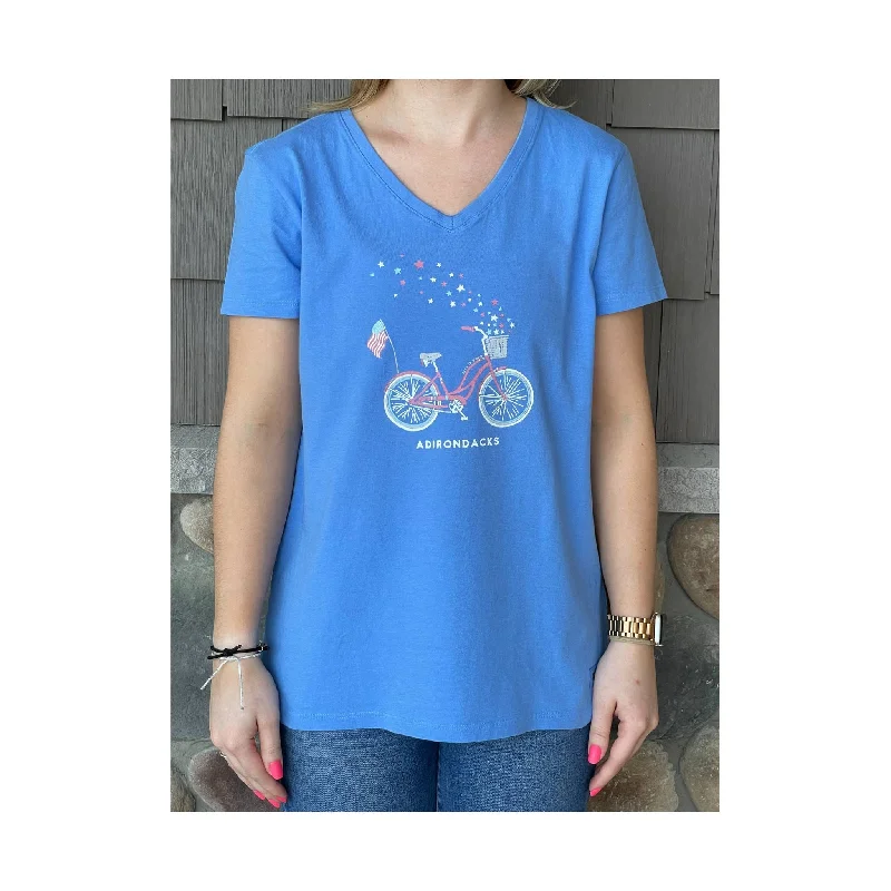 Stylish Women's Attire Life Is Good Women's Adirondacks Exclusive American Bike Tee - Cornflower Blue