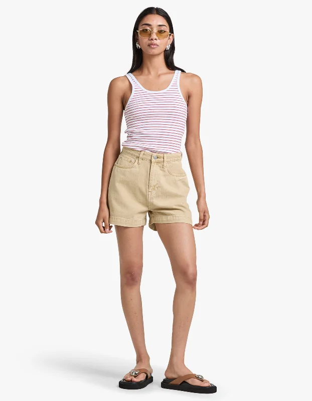 Women's Comfortable Lounge Outfit Drew Stripe Rib Tank - Papaya/White