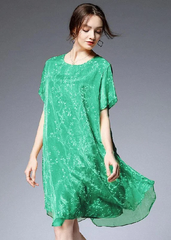 Casual Garments For Women Beautiful Light Green Loose Print Summer Chiffon Dress