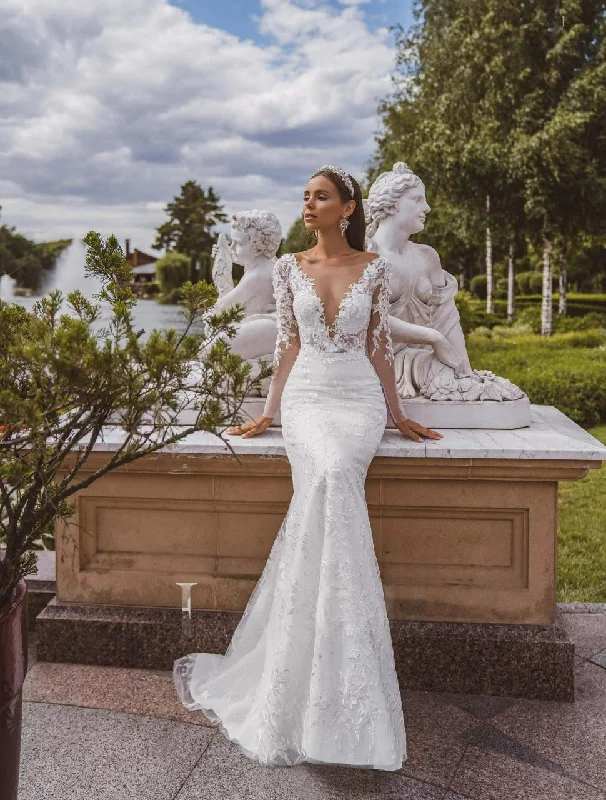 Stylish And Comfortable Clothing For Women Mermaid Sexy Charming Wedding Dress Deep V Neck Elegant Wedding Gown Appliques Lace Bridal Dress Sexy Bridal Gown vestido novia