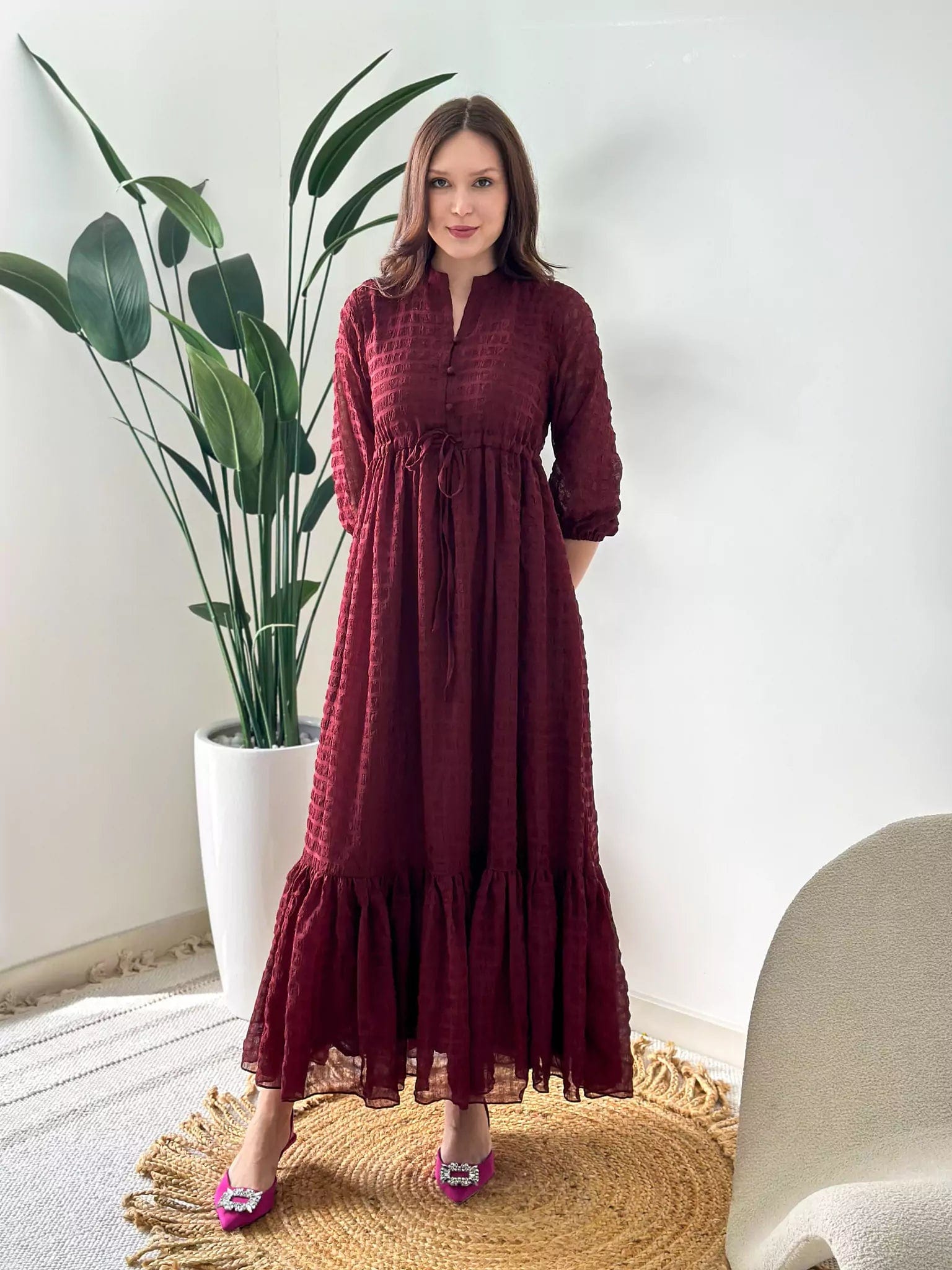 Women's Occasion Wear Apparel Red Wood Texture Long Dress