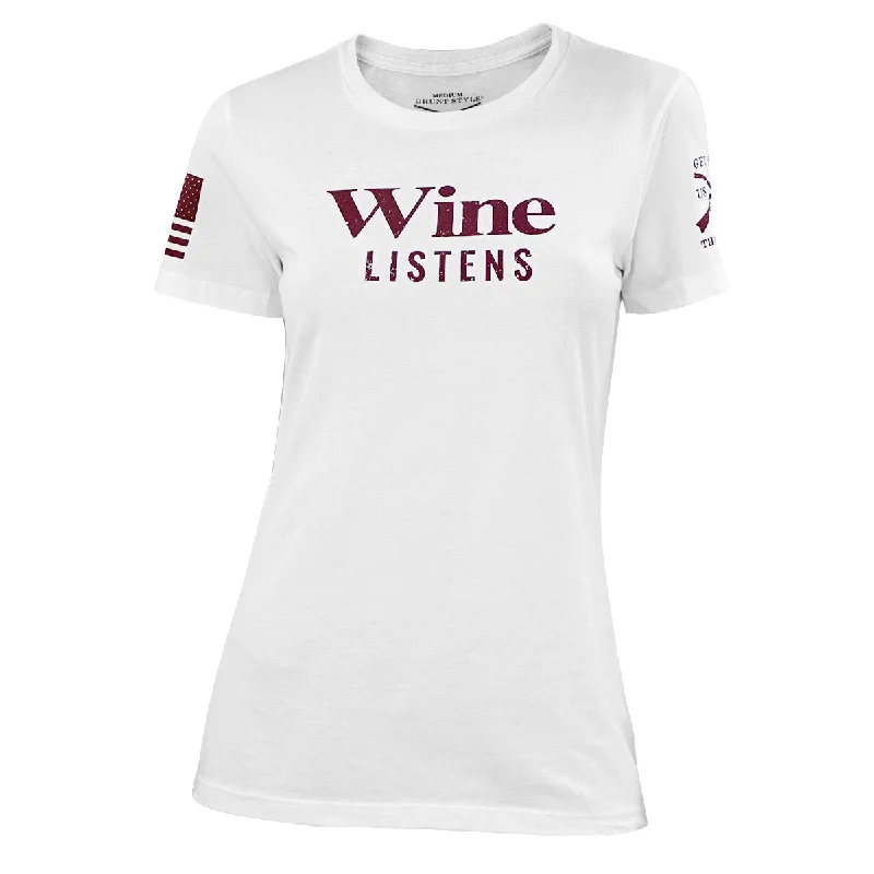 Women's Holiday Outfit Grunt Style Women's Wine Listens T-Shirt - White