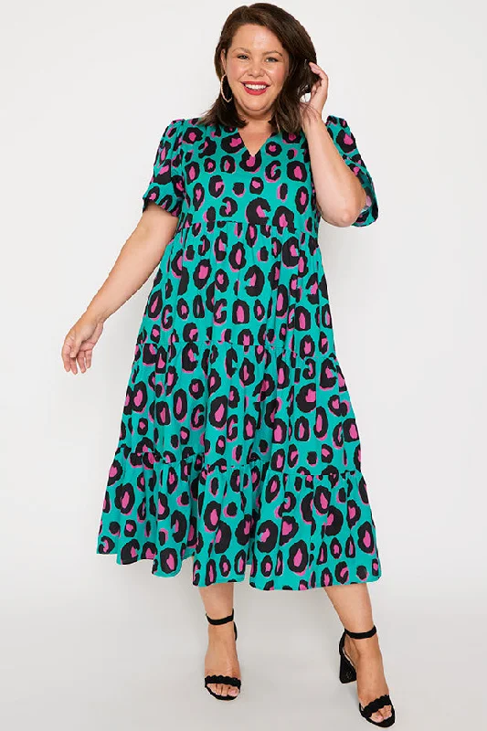 Charming Everyday Clothing For Women Clara Minty Leopard Dress