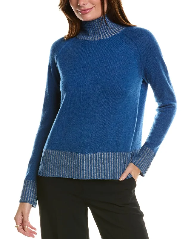 Women's Travel Outfit Set Forte Cashmere Plaited Turtleneck Cashmere Pullover