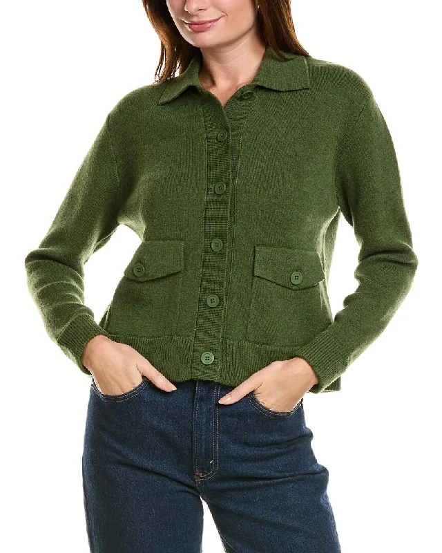 Women's Holiday Clothing Forte Cashmere Double Knit Crop Rib Trim Wool & Cashmere-Blend Shacket