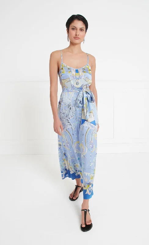 Women's Attire Carline Print Slip Dress - Vista Blue