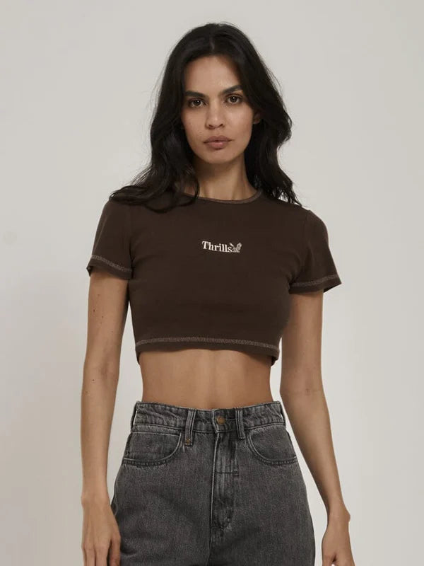 Sustainable Women's Clothing Thrills WORKWEAR EMBRO CROP BABY TEE - UMBER