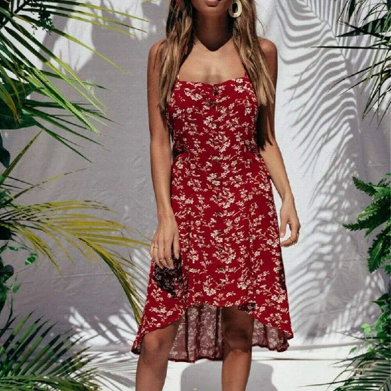 Women's Clothing Sets FashionSierra - Fashion Women Summer Boho Floral Loose Sweet Sexy Dress Sleeveless Backless Soft Party Beach Dresses Sundress