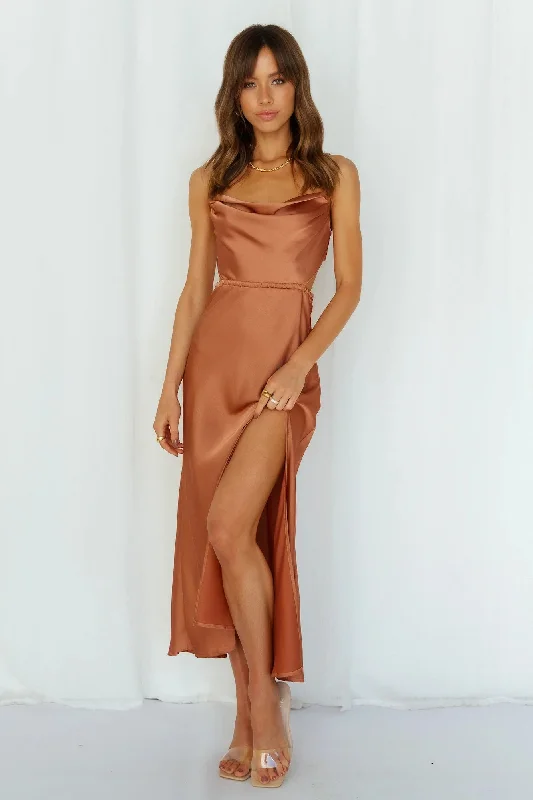 Women's Elegant Evening Outfit Stand On My Own Midi Dress Rust