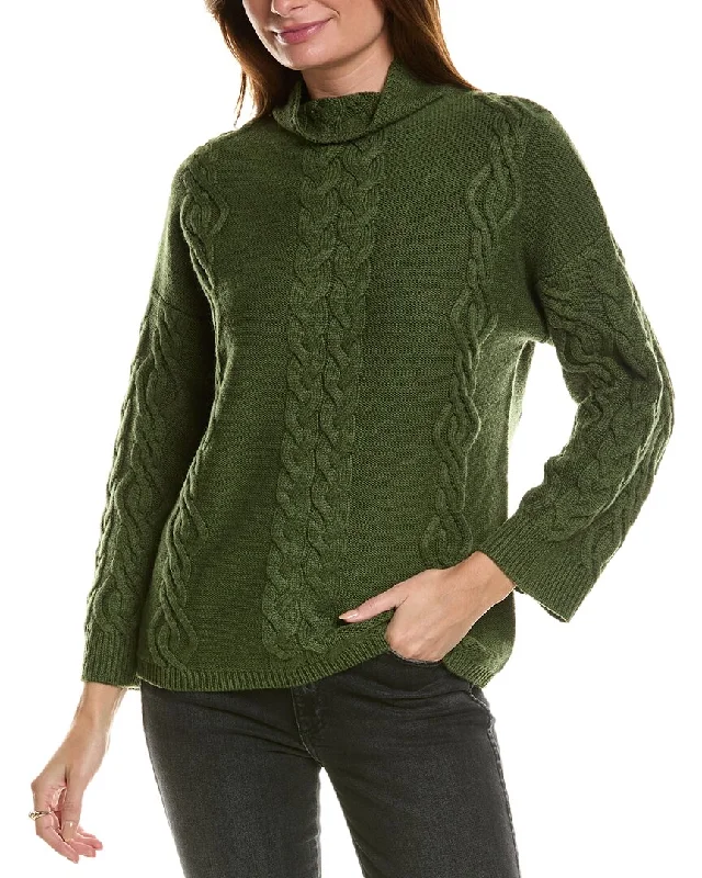 Women's Trendy Outfit Forte Cashmere Placed Cable Funnel Neck Wool & Cashmere-Blend Sweater