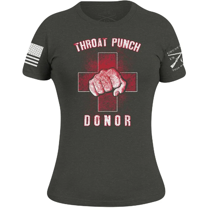 Women's Comfortable Lounge Outfit Grunt Style Women's Throat Punch Donor 2.0 T-Shirt - Dark Gray