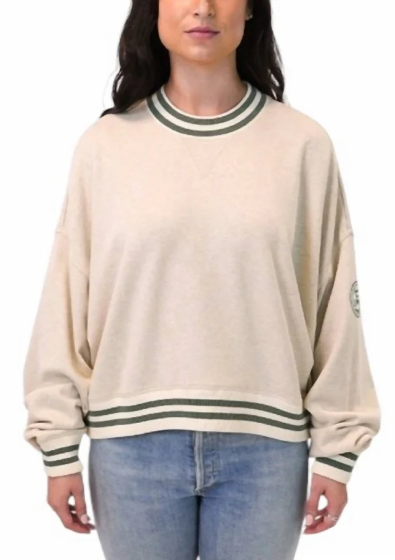 Women's Cozy Winter Attire Cole Terry Varsity Crewneck In Oatmeal