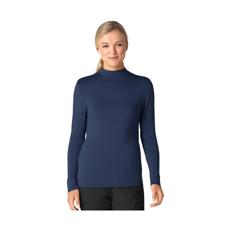 Women's Classic Outfit WonderWink Women's Long Sleeve Mock Neck Silky Tee - Navy - ONLINE STORE CREDIT/EXCHANGE ONLY