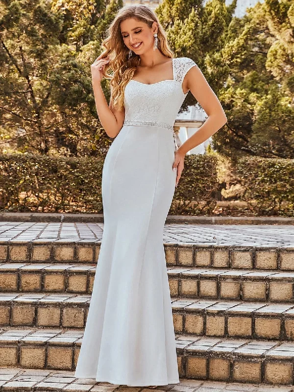 Women's Party Outfit Simple Cap Sleeve Sweetheart Mermaid Style Wedding Dress