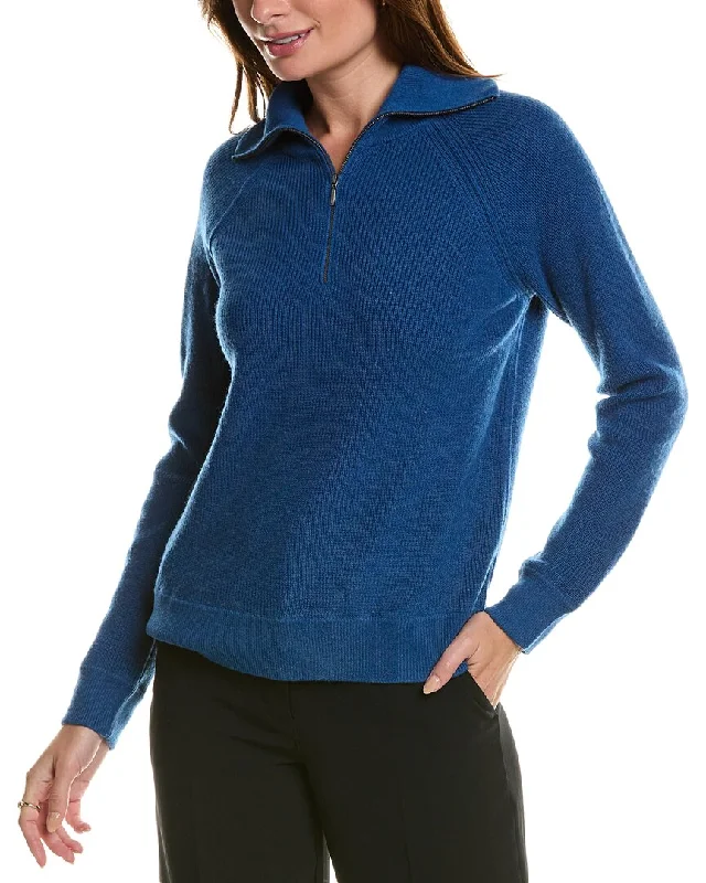 Women's Evening Wear Outfit Forte Cashmere Rib Mock Neck Wool & Cashmere-Blend 1/2-Zip Sweater