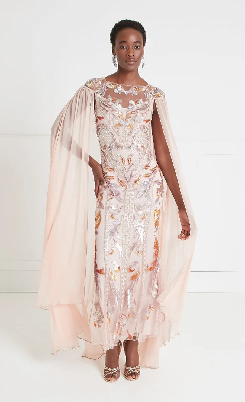 Women's Clothing And Garments Sets Novella Embellished Cape Gown - Rosewater