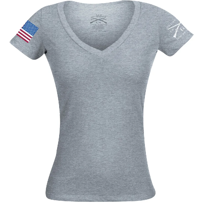 Women's Casual Wear Outfit Grunt Style Women's Full Color Flag Basic V-Neck T-Shirt