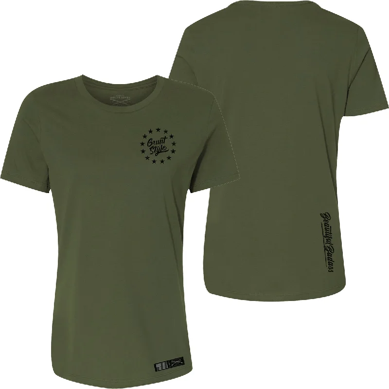 Women's Casual Clothing For Lounging Grunt Style Women's Relaxed Fit Beautiful Badass 2.0 T-Shirt - Military Green