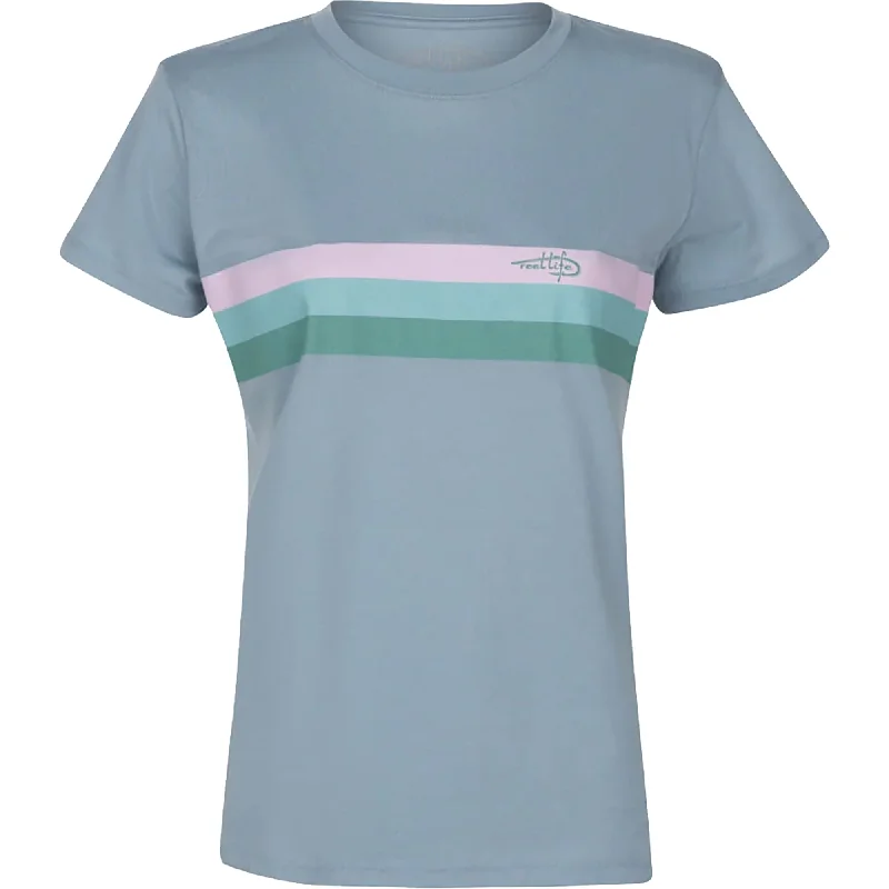 Fashionable Women's Outfit Reel Life Women's Mallow Surfer Stripe T-Shirt - Dusty Blue