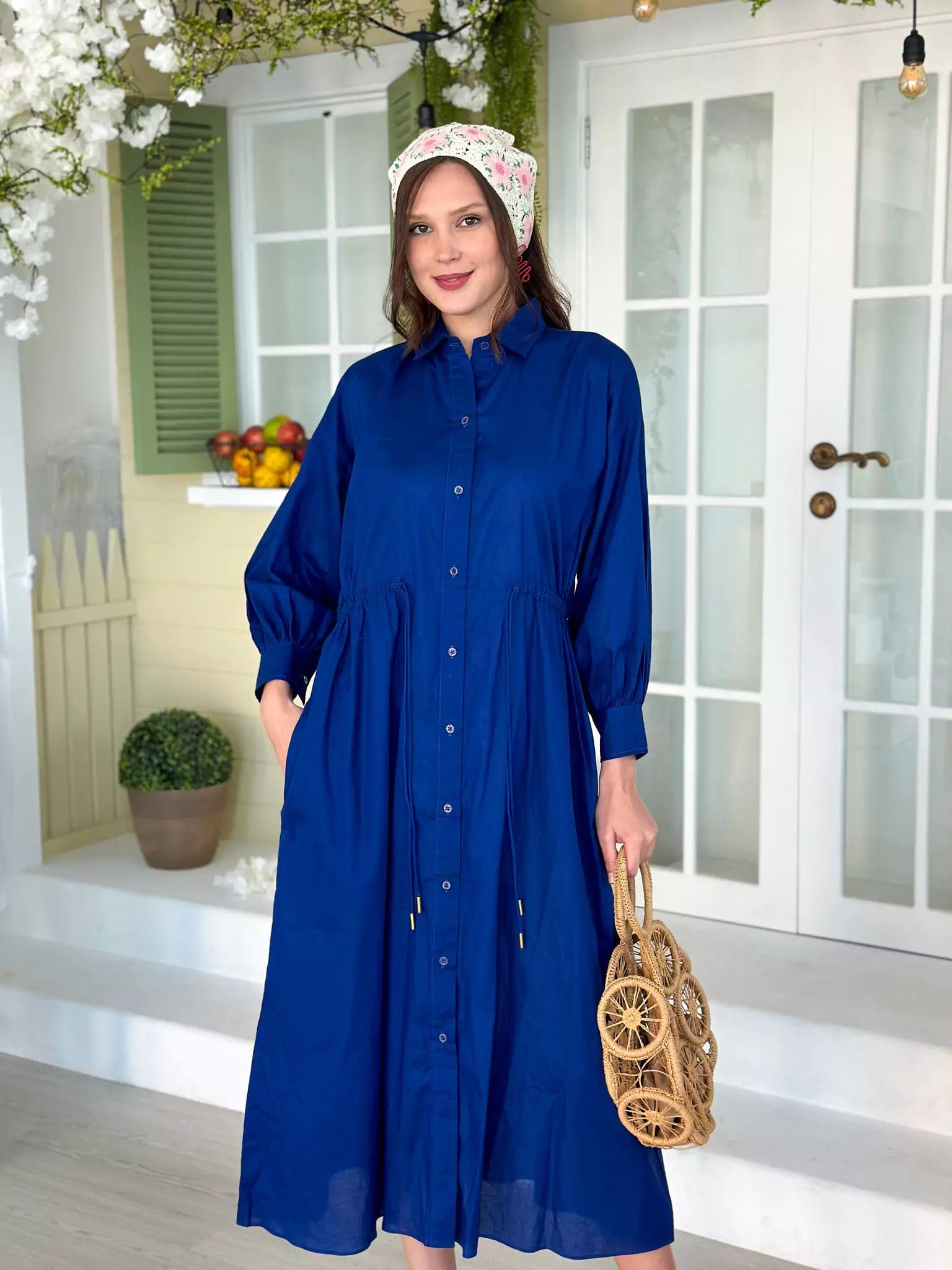 Women's Chic Outerwear Garments Gloria Blue Cotton Dress With Pockets