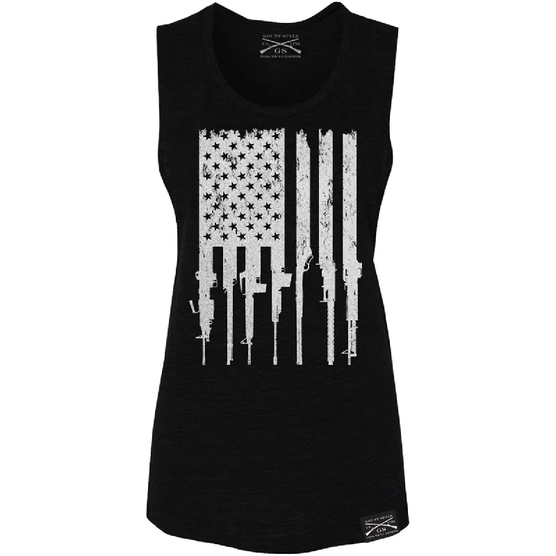 Women's Stylish Vacation Attire Grunt Style Women's Rifle Flag Tank Top - Black