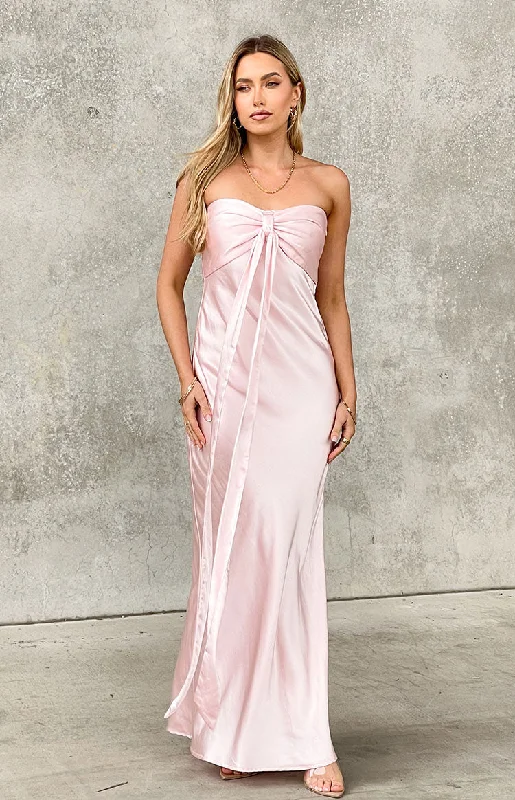 Women's Vintage Garments Ariella Pink Satin Strapless Maxi Dress