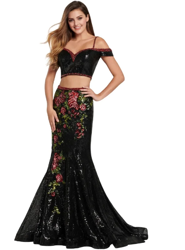 Stylish Women's Outfit Embellished Sequin Floral Two-Piece Set In Black/multi