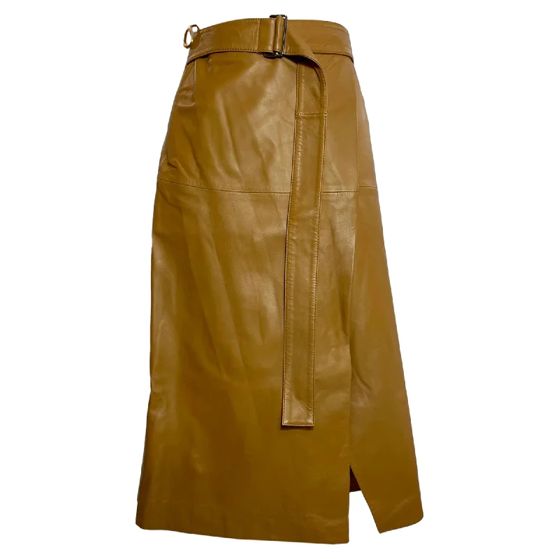 Affordable Women's Clothing Joseph Salic Bottom Midi Skirt in Brown Leather