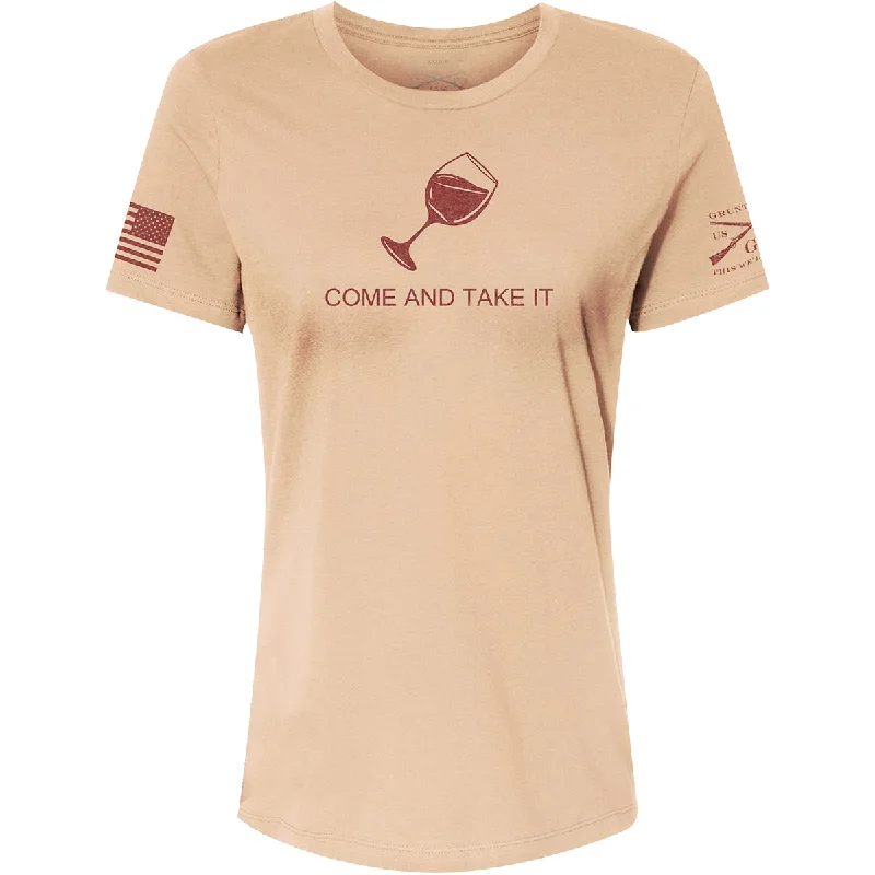 Women's Activewear Outfit Grunt Style Women's Come And Take It Wine Edition Relaxed Fit T-Shirt - Sand