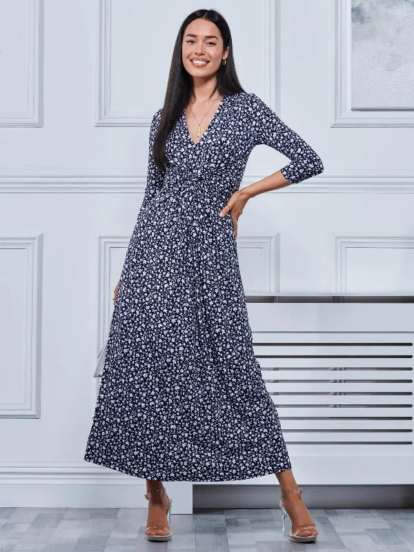 Women's Transitional Clothes Hayat Twist Front Jersey Maxi Dress, Navy Floral