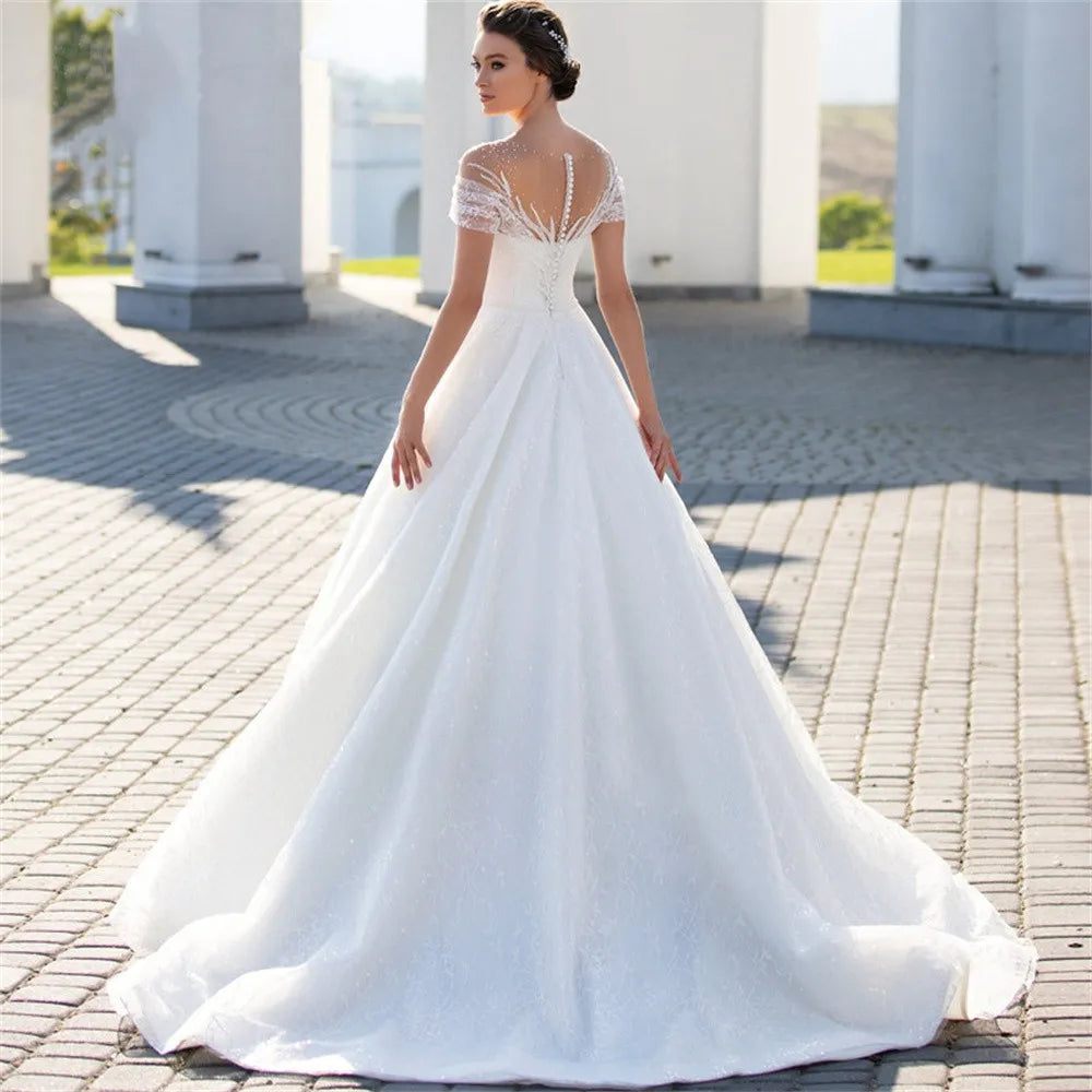 Affordable Luxury Women's Garments Shiny Off The Shoulder Wedding Dress For Bride Fashion Glitter Lace A-Line Bridal Gowns Floor Length Custom Made Gillter