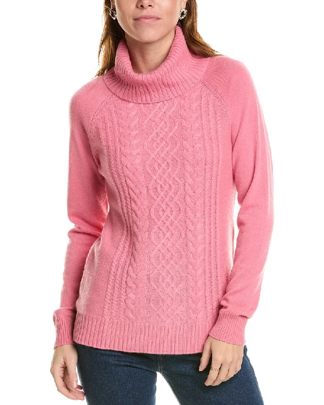 Women's Vacation Outfit sofiacashmere Ornate Cable Front Turtleneck Cashmere Sweater