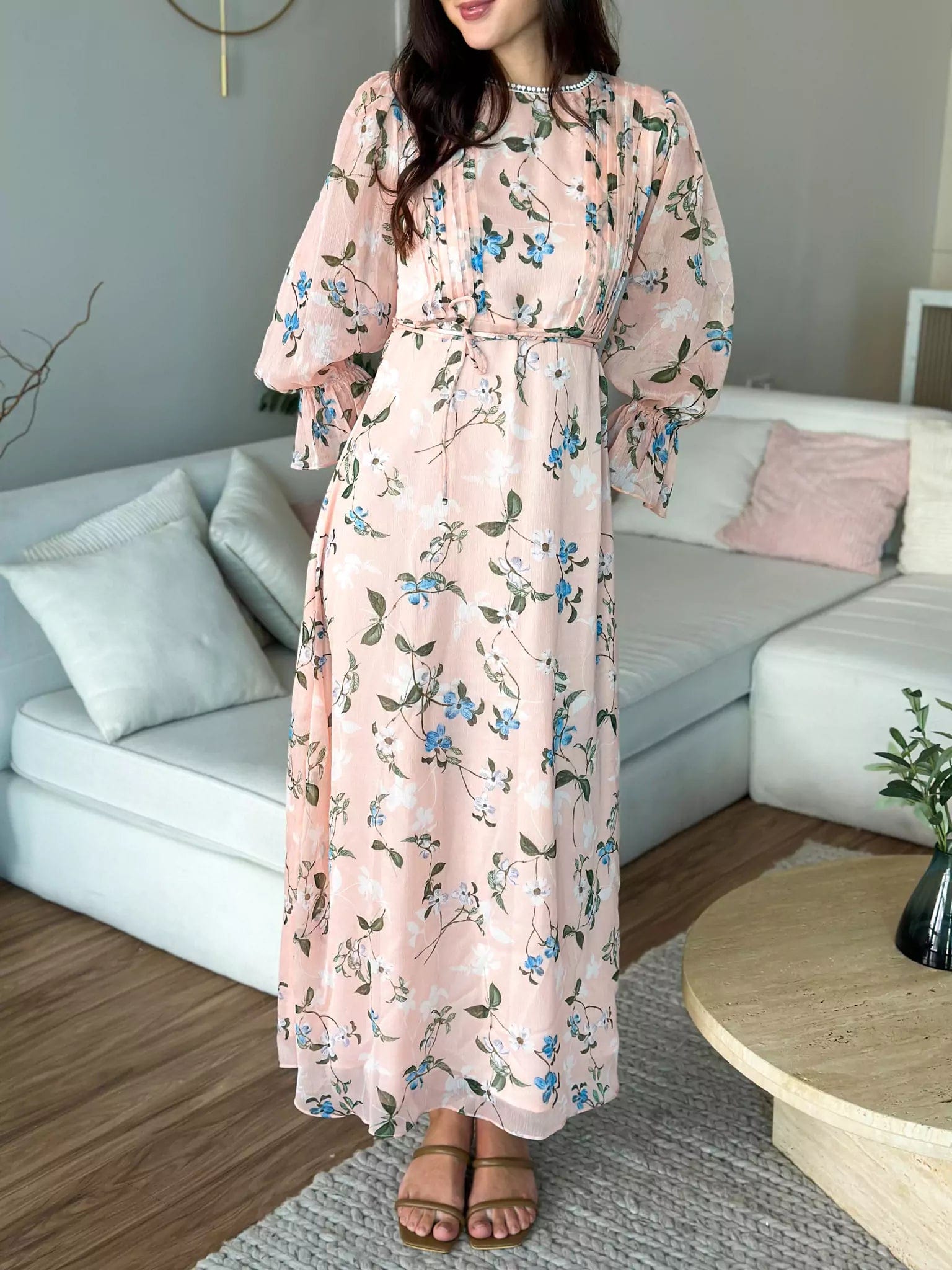 Women's Cozy Clothes Sisli Peach Floral Dress