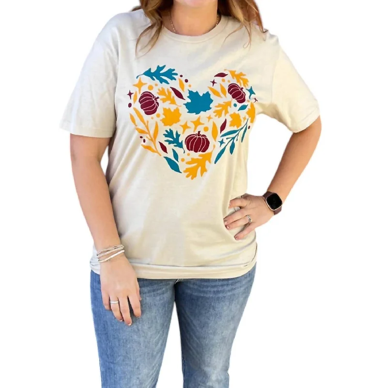 Women's Relaxed Outfit Fall Heart Tee In Cream