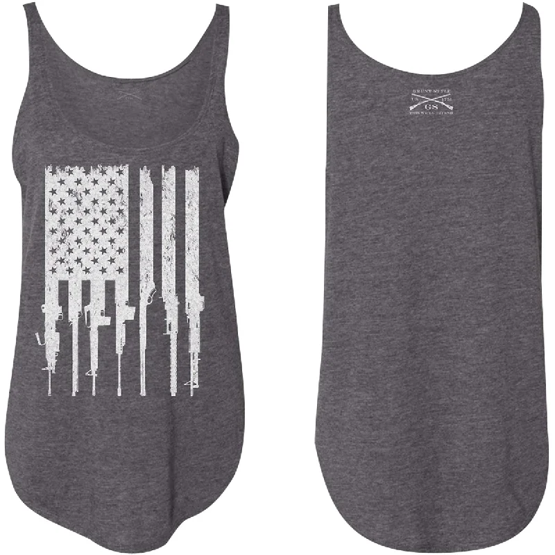 Women's Seasonal Garments Grunt Style Women's Rifle Flag Flowy Tank Top - Charcoal