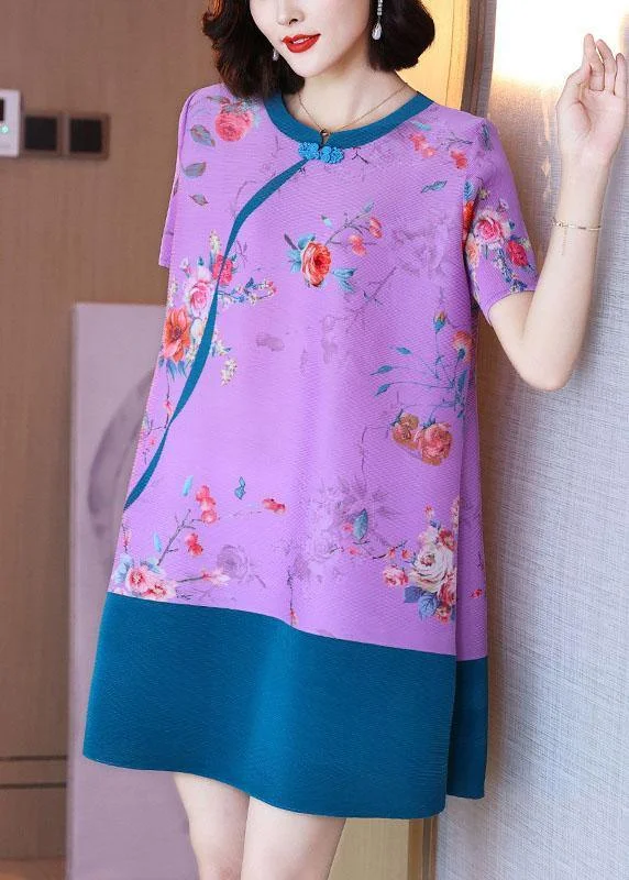 Casual Attire For Women Elegant Purple Floral Oriental Mini Dress Summer Outfits