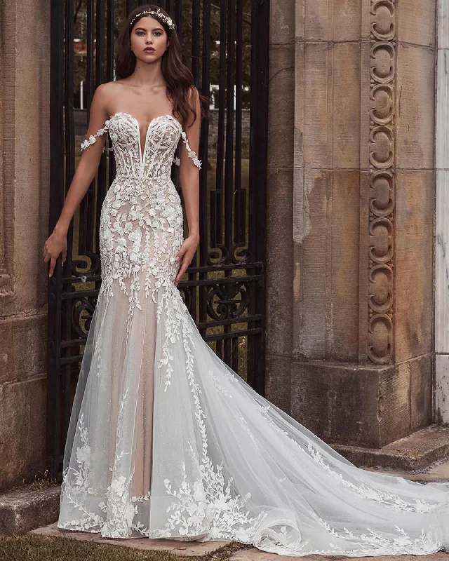 Women's Casual Outfit Charming Wedding Dresses Scoop Spaghetti Straps Trumpet Appliques Bridal Gown Robe De Mariée For Women Custom Made