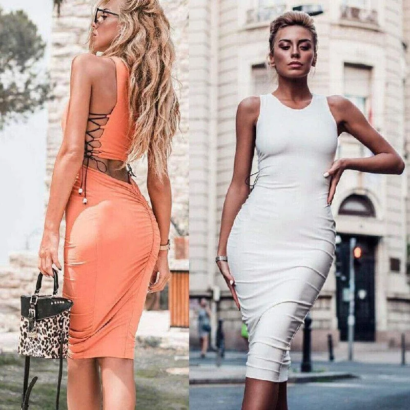 Affordable Women's Attire FashionSierra - Bodycon Dress Women Sexy Bandage Side Hollow Out Package Hip Gown Dress Ladies Club Party Slim Short Mini Dress