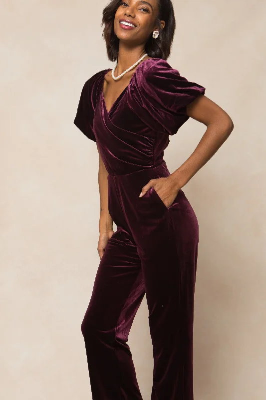 Affordable Fashion Clothing For Women Tessie Jumpsuit in Purple Velvet - FINAL SALE