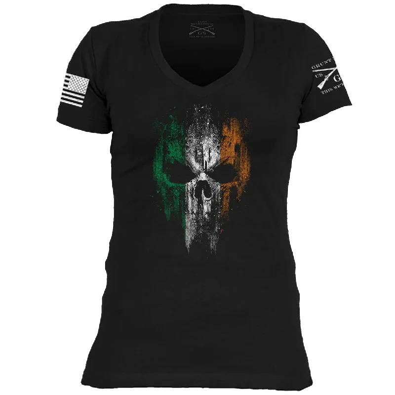 Women's Comfortable Lounge Outfit Grunt Style Women's Irish Reaper V-Neck T-Shirt - Black