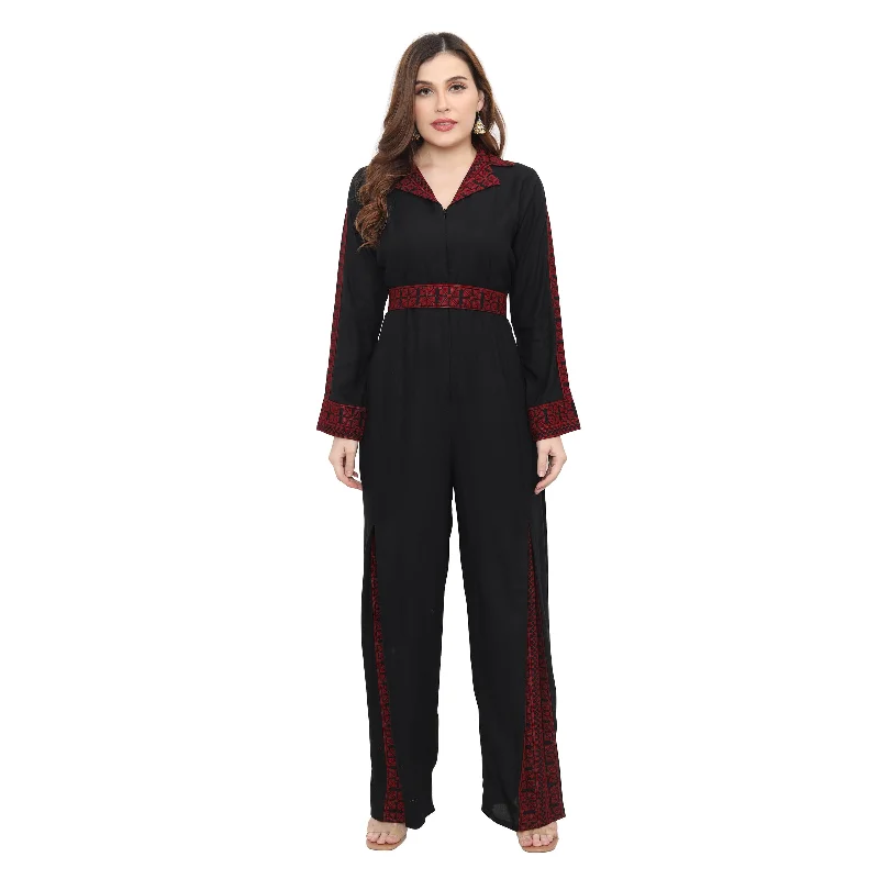 Comfortable Garments For Women Designer Jumpsuit Red Thread Embroidery Ensemble