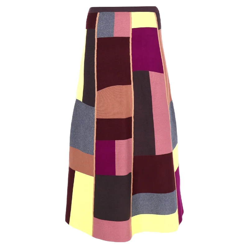 Women's Clothing For Travel Victoria Beckham VVB Color Block Midi Skirt in Multicolor Wool