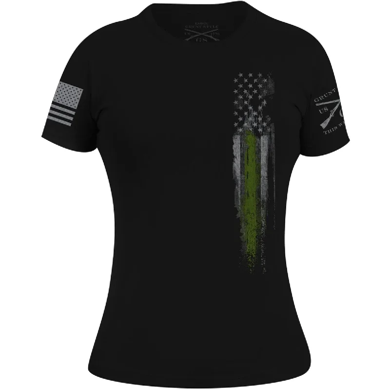 Women's Clothing For Outdoor Events Grunt Style Women's First Responders T-Shirt - XL - Black/Green Line Flag