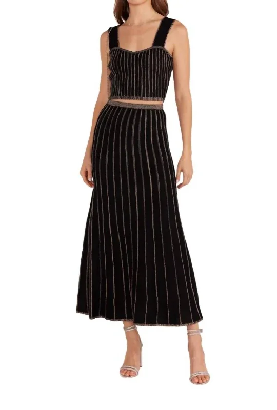 Elegant Women's Attire Celia Lurex Stripe Midi Skirt In Black Combo