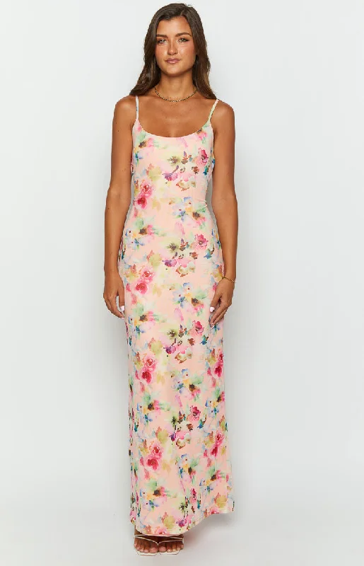 Women's Clothing For Everyday Wear Aster Pink Floral Mesh Maxi Dress