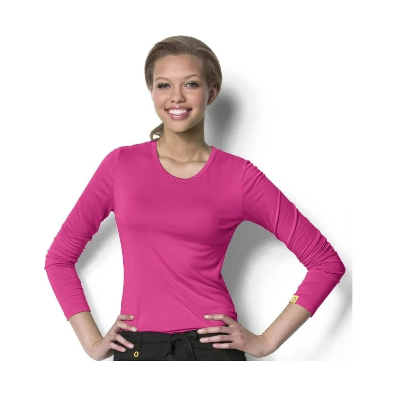 Women's Clothing And Garments Sets WonderWink Women's Silky Long Sleeve Tee - Hot Pink